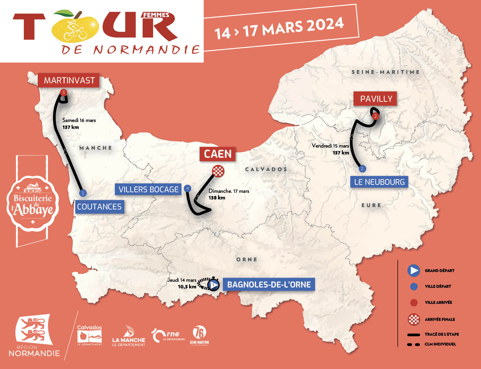 Carte du parcours Tour de Normandie cycliste professionnel 2024